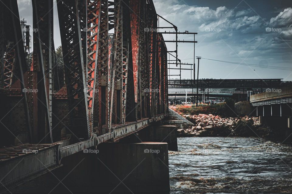 Side of train bridge over Yellowstone river.