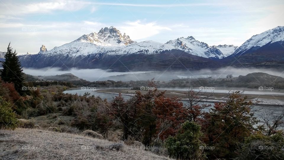 Scenic view of mountain in foggy weather