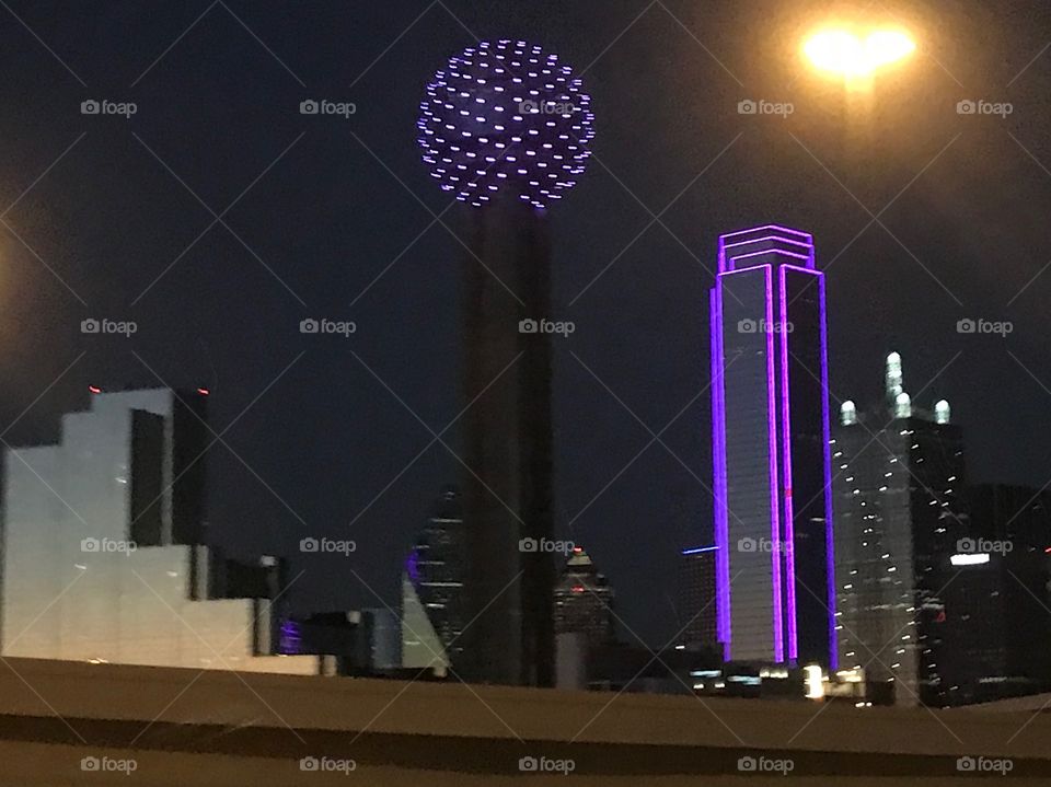 Downtown Dallas Texas Reunion Tower Ball Lit up for Susan G Komen Race Day