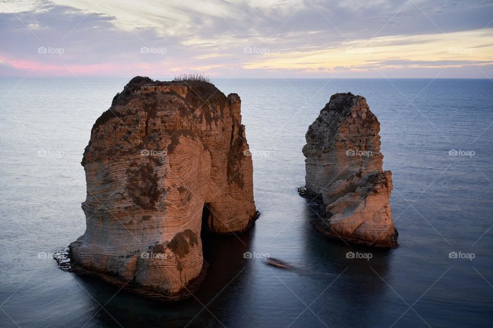 Sunset at Pigeon Rocks (Raouche Rocks) in Beirut,  Lebanon