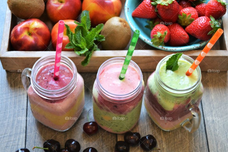 Fruit smoothies with fresh fruit 