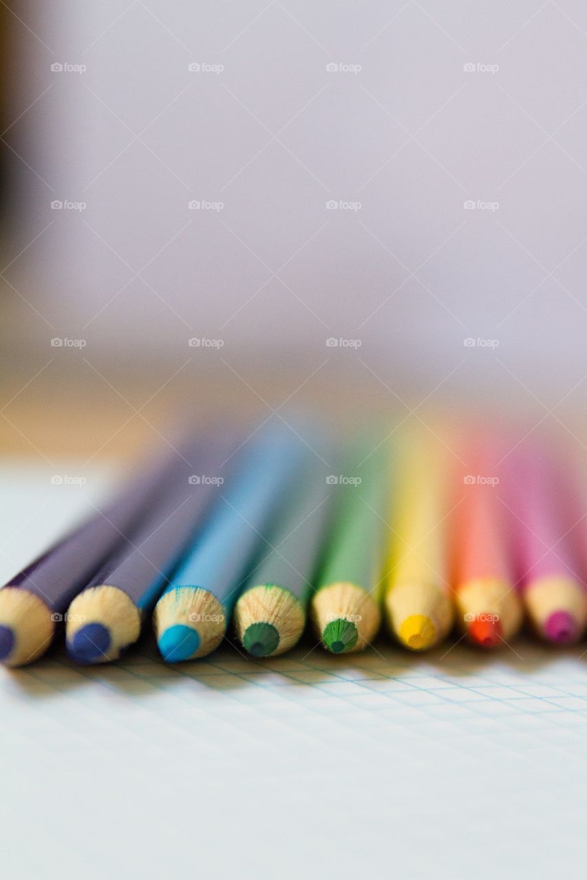 Low angle of colored pencils 