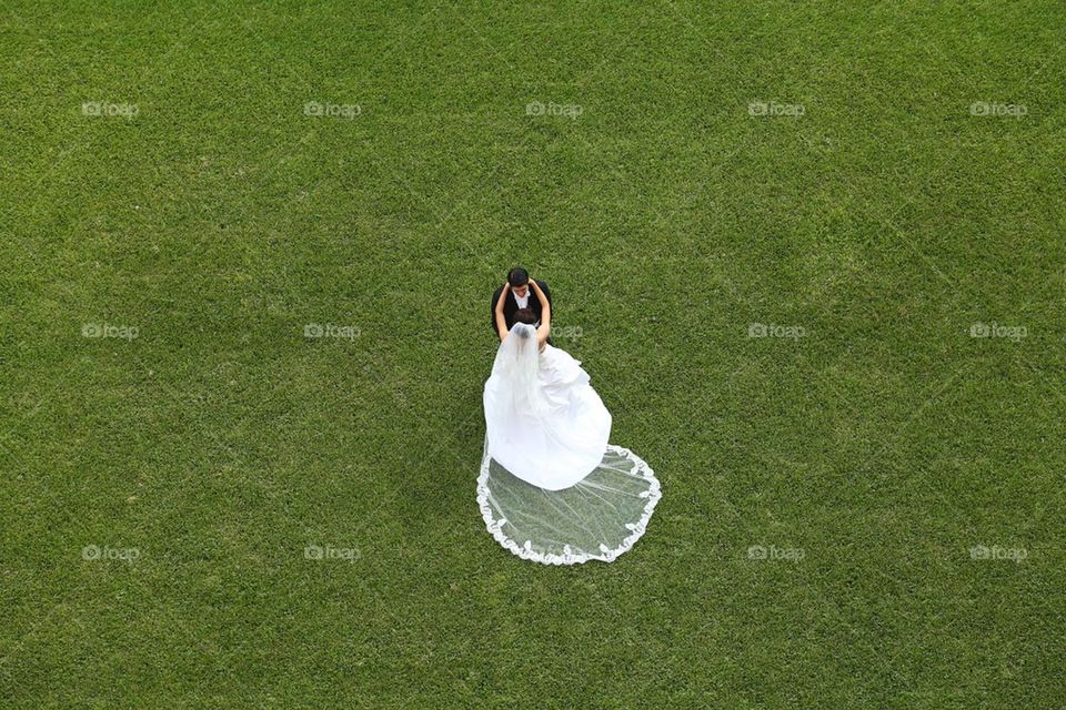 Bride and groom from above