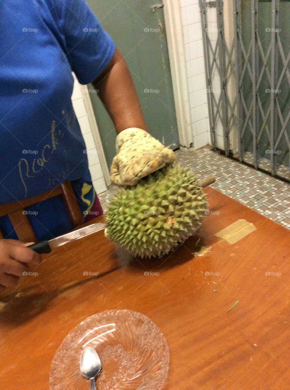 Durian being opened