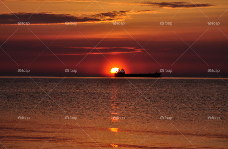 sunlight of the sunrise over the Baltic sea in Poland