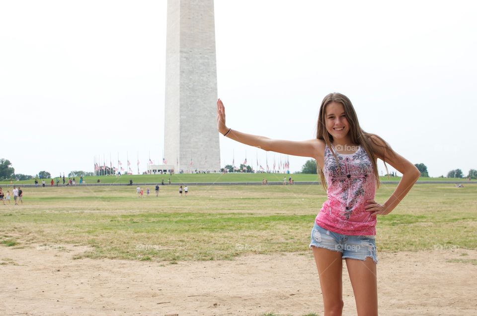 Leaning on the D.C. Monument 
