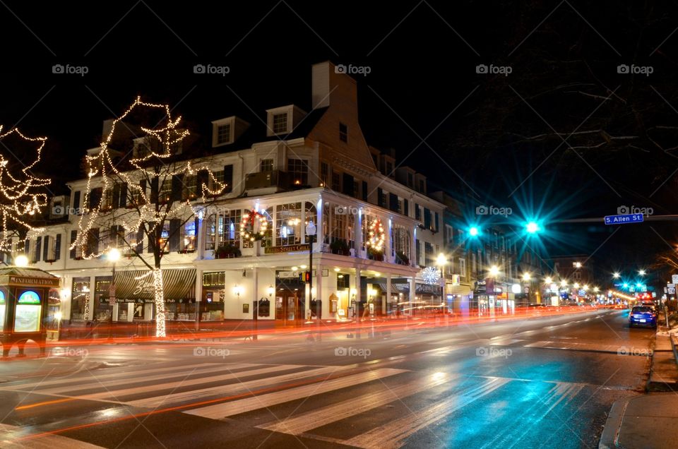 Downtown State College. At the intersection of Allen Street and College Avenue.