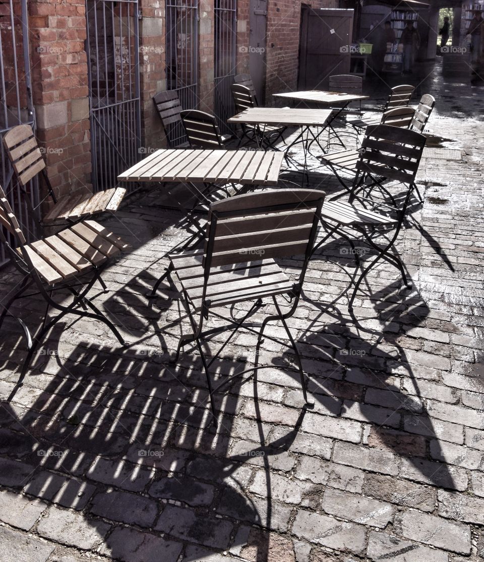 Tables . Chairs outdoors 