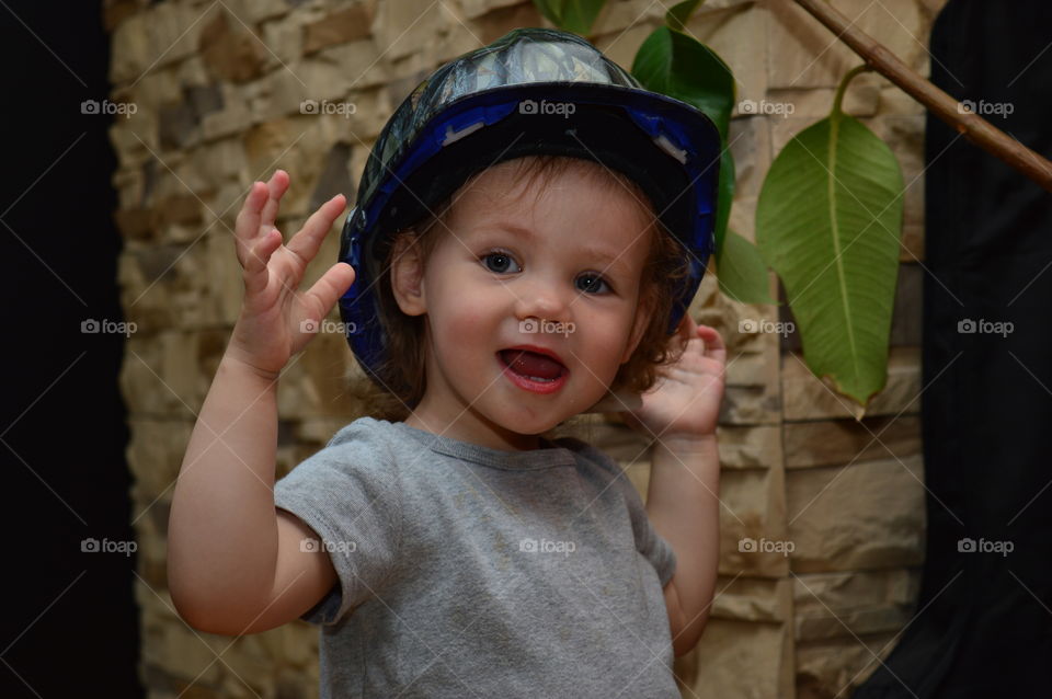 Child in a unique helmet