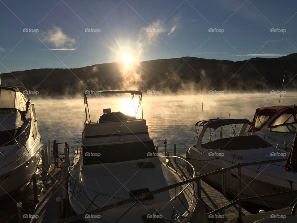 SUNRISE ON A CHILLY MORNING AT LAKE GEORGE NEW YORK