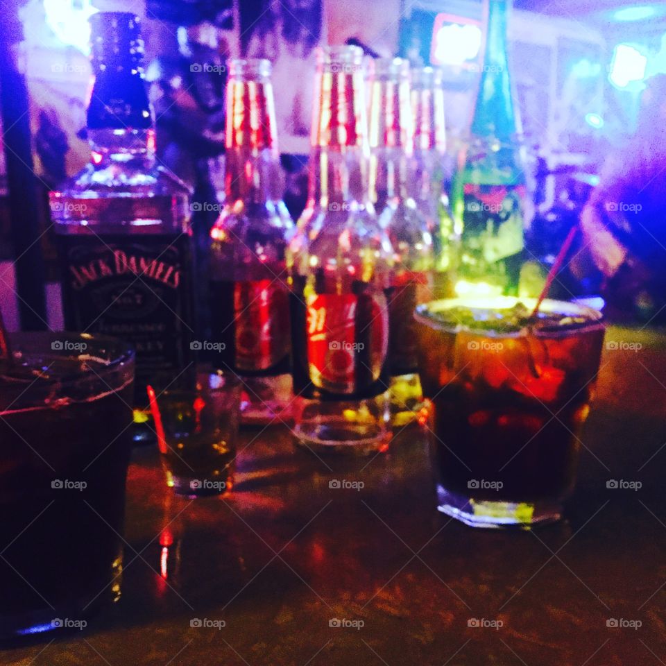 Jack and Cokes, a few beers, and a relaxing time in our bar. 