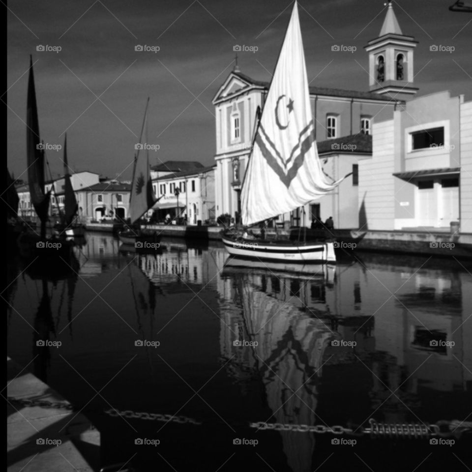 city sea sailboat b.w by annalu13