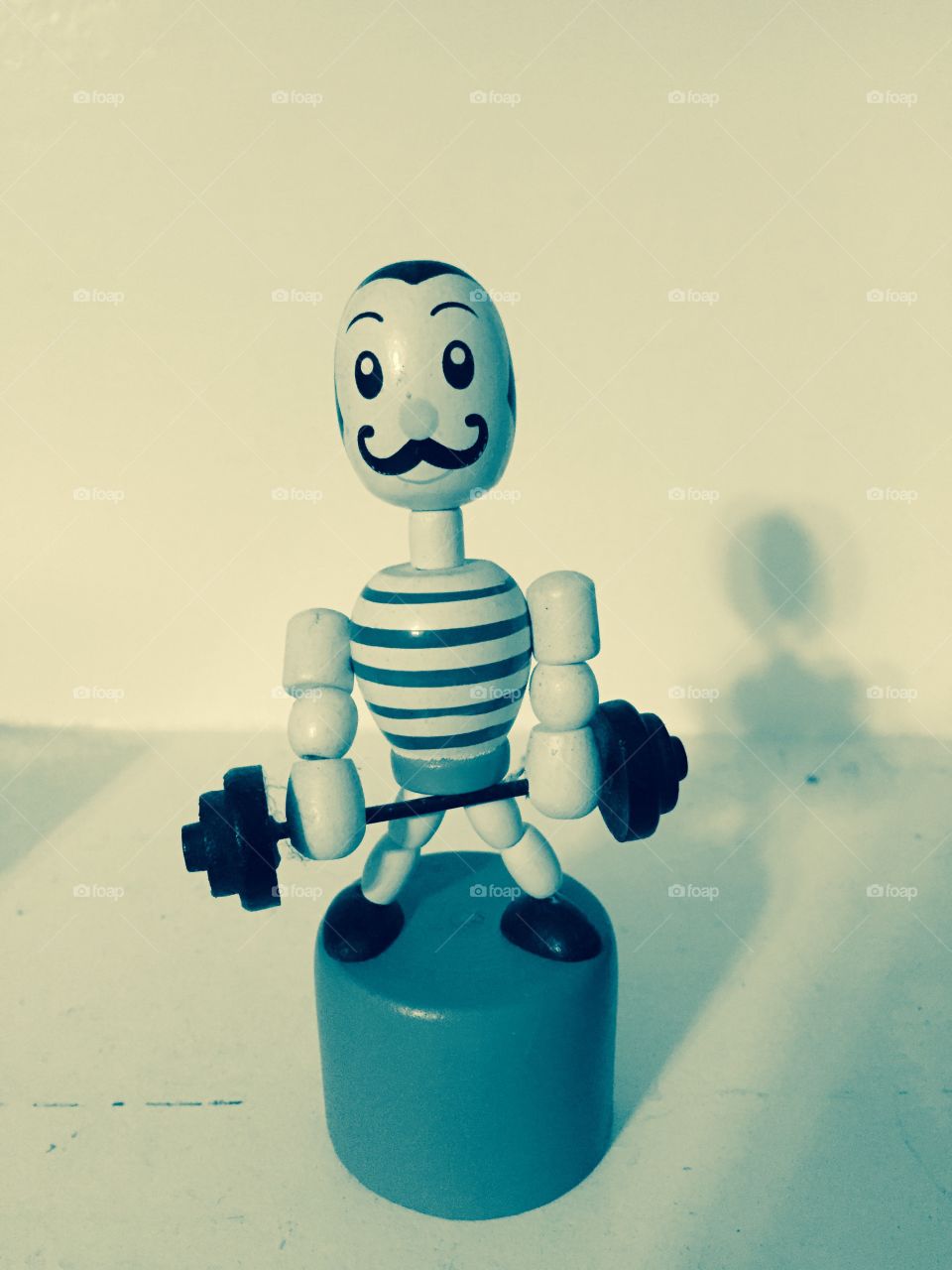 Old push up toy mustache man. Mustache man weightlifting push up toy