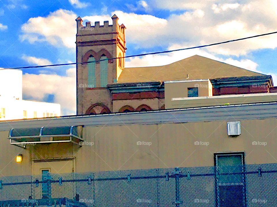 A cityscape of Long Island City, Queens, New York reminding of a Mosque photographed in the Spring of 2019. Hypnotic Productions