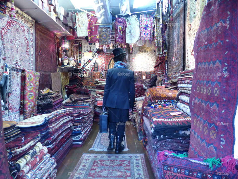Rugs and characters at Camden Market, London