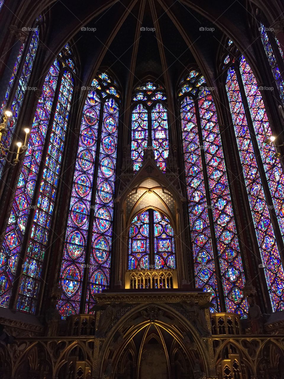 Beautiful stain glass windows of Sainte-Chapelle in Paris. 