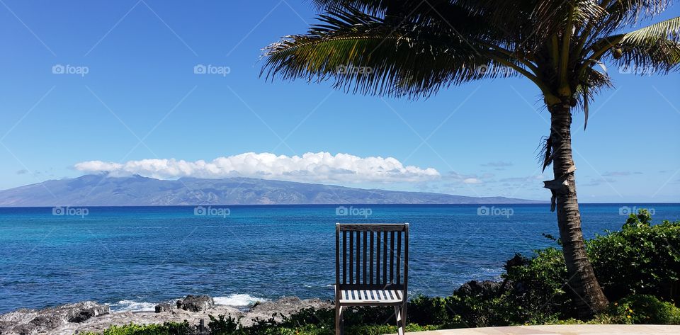 Beautiful view of the island Molokai taken from Napili Maui shoreline.