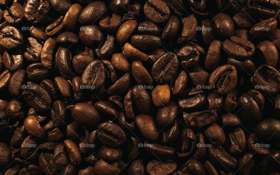 Roasted coffee beans close up