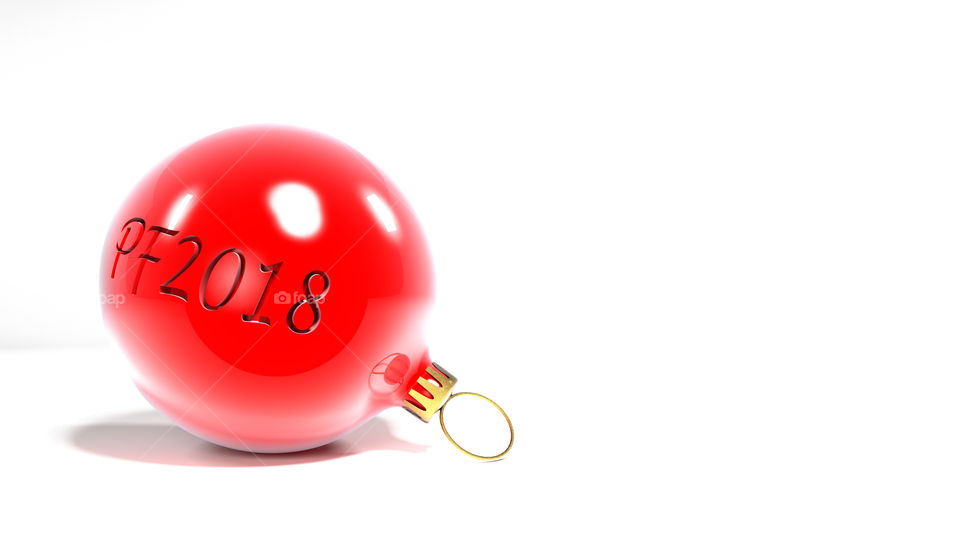 Merry Christmas and PF2018 together in sphere

Red Xmas sphere with text PF, simple symbol for both .. corporate and personal card to wish for a nice holiday.