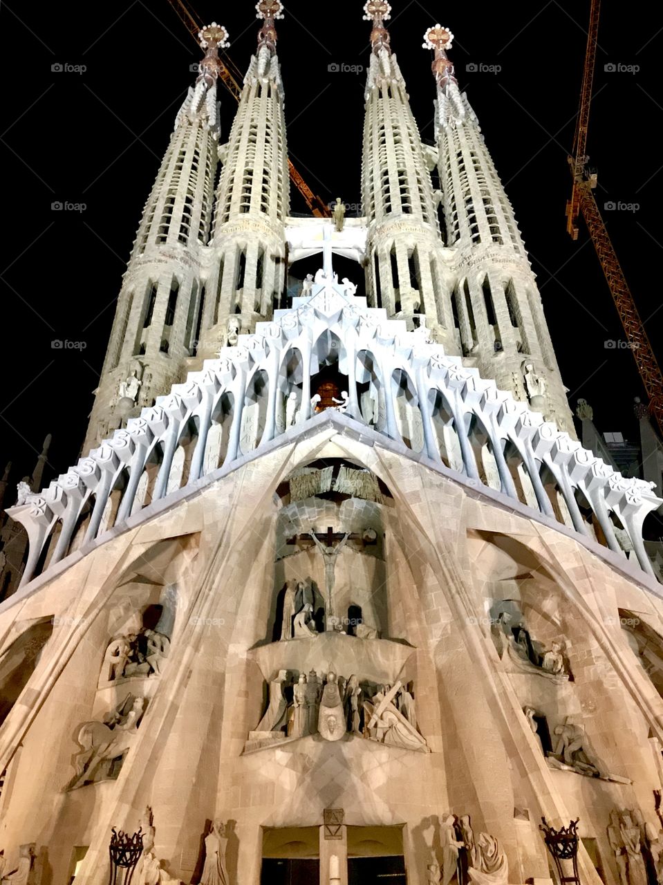 Sagrada Familia Passion Façade at night