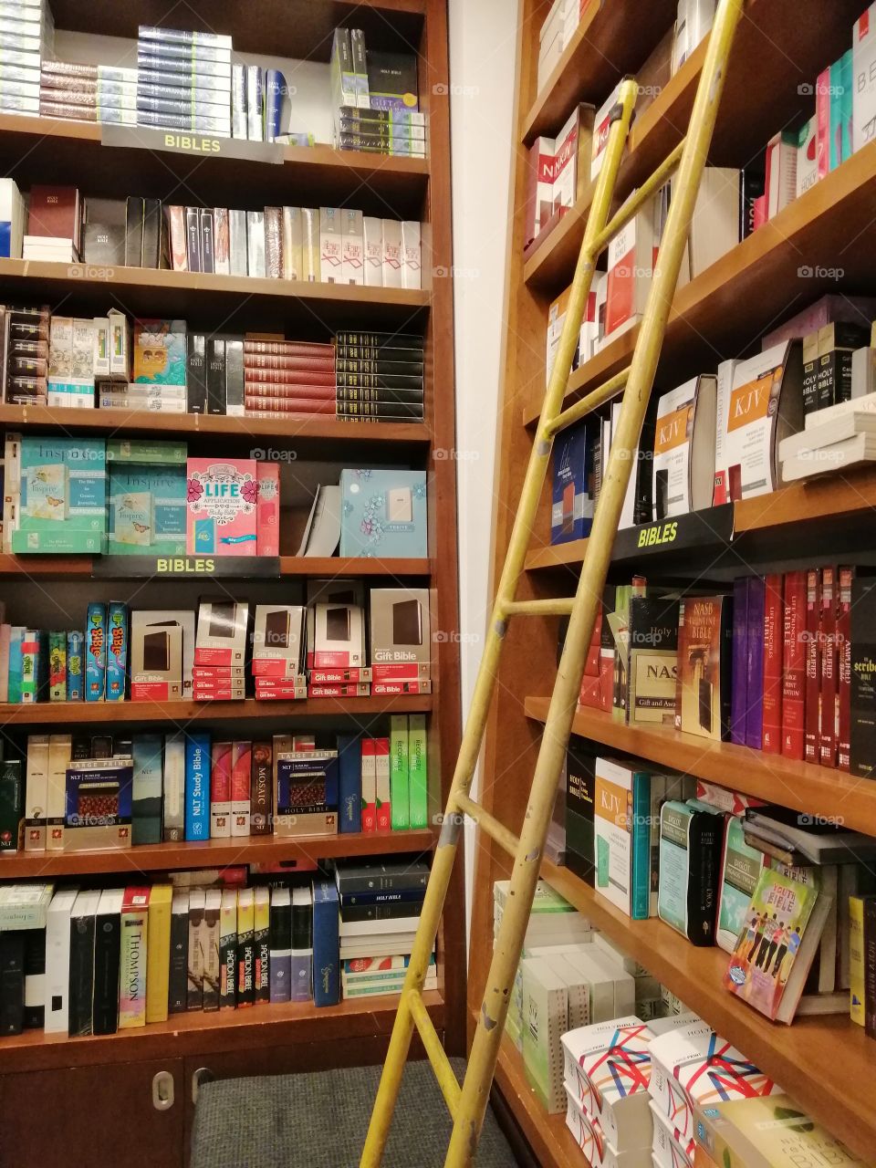 Bookstore with a ladder.
