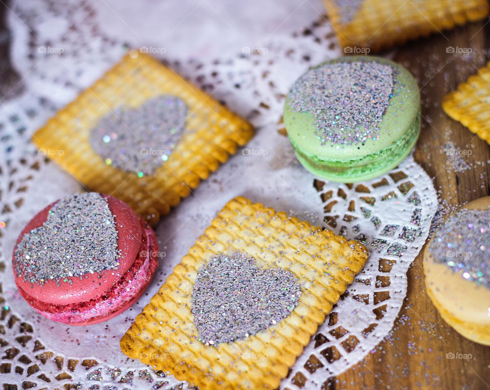macaron heart glitter cookie wood
