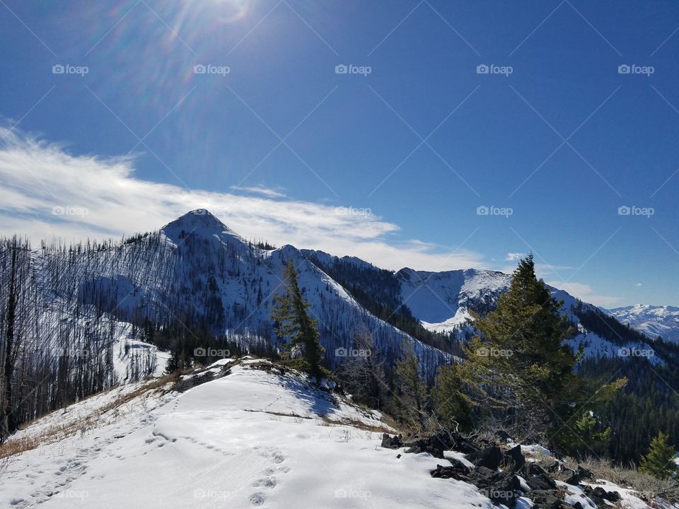 Sunlight on snowy mountain
