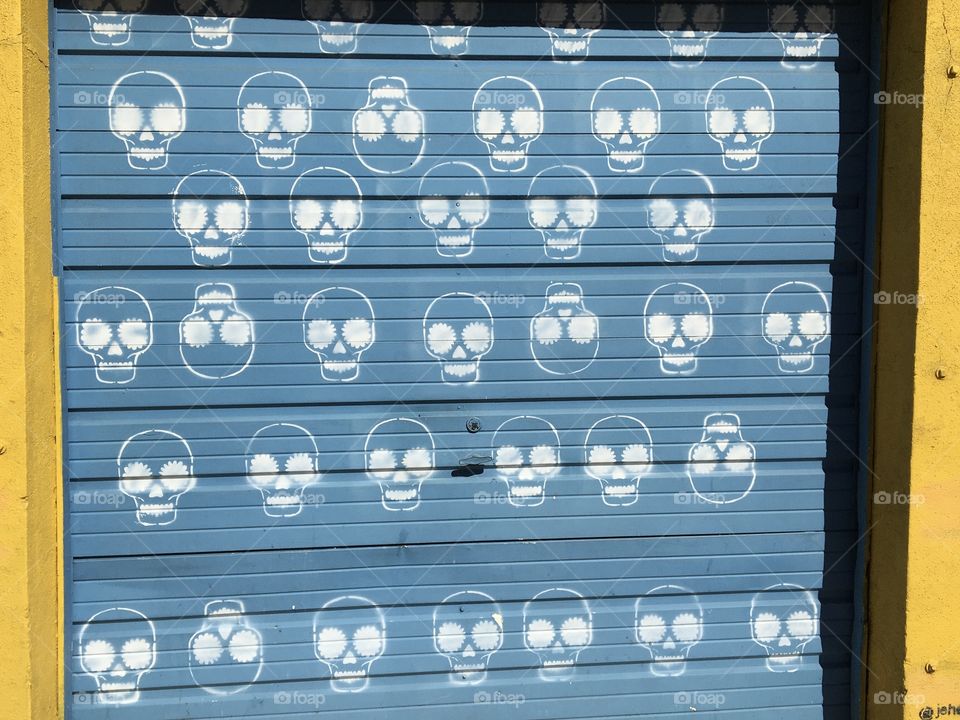 Garage door with skulls 