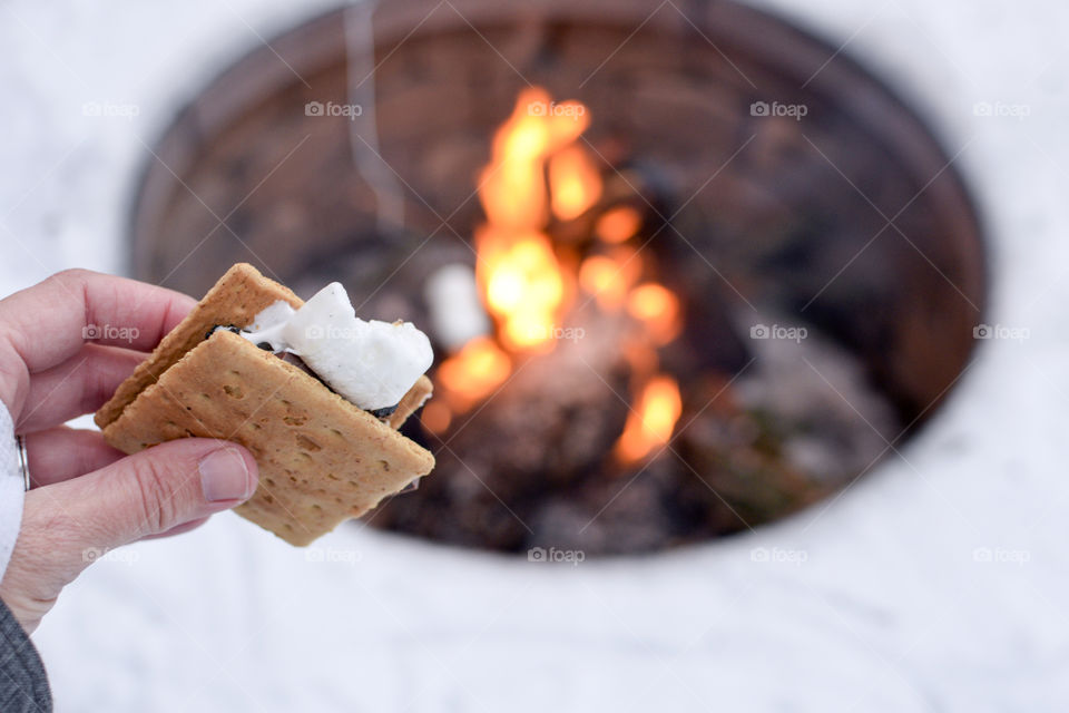 Making S'mores in the Snow