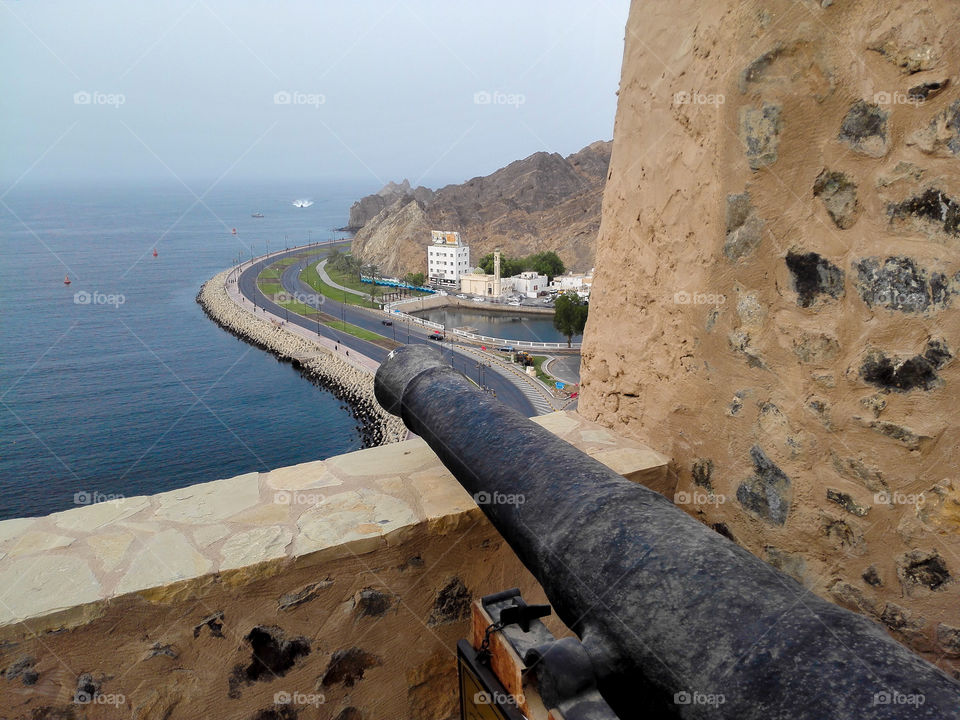 Cannon in an old castle overlooking the sea