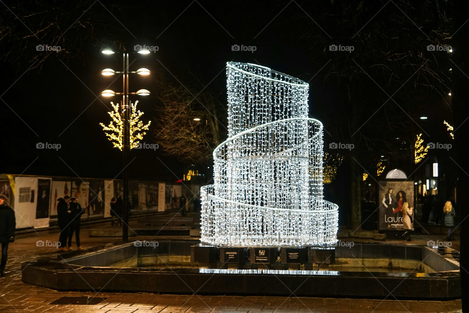 christmas light fountain in Kaunas