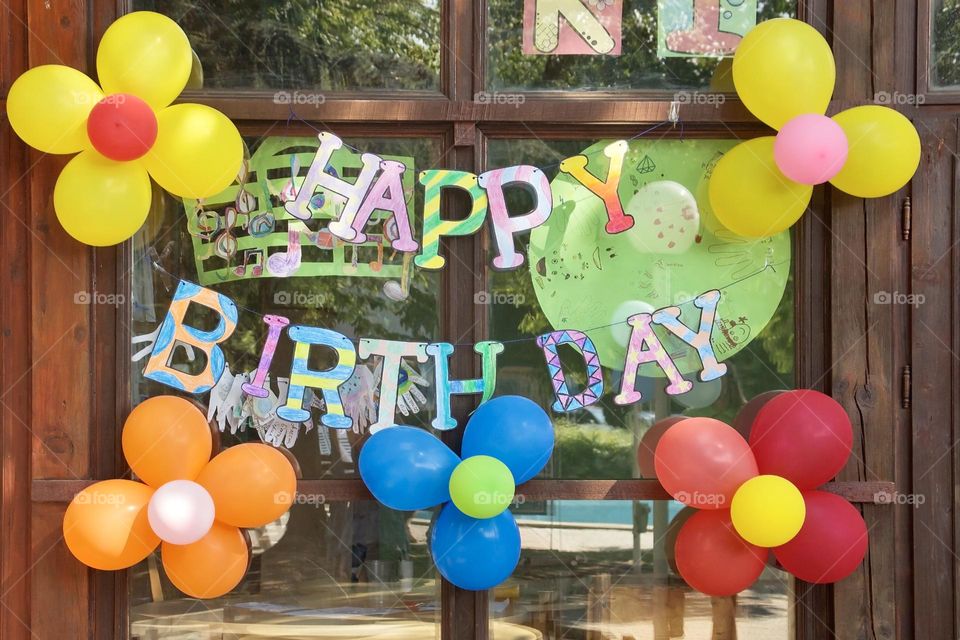 Arangment for birthday party with colourful balloons 