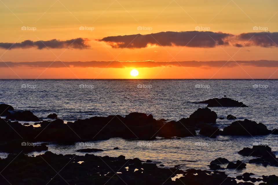 sunset over the atlantic ocean coast on la gomera canary island in Spain