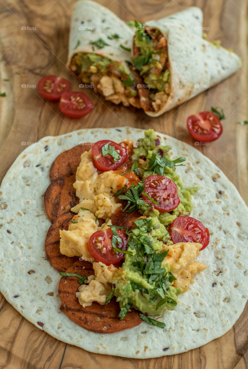 Close-up of burritos