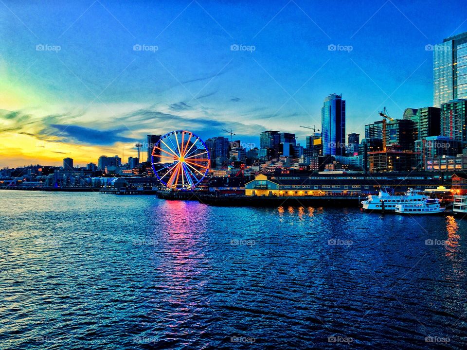 Seattle Great Wheel at Sunset 🌅