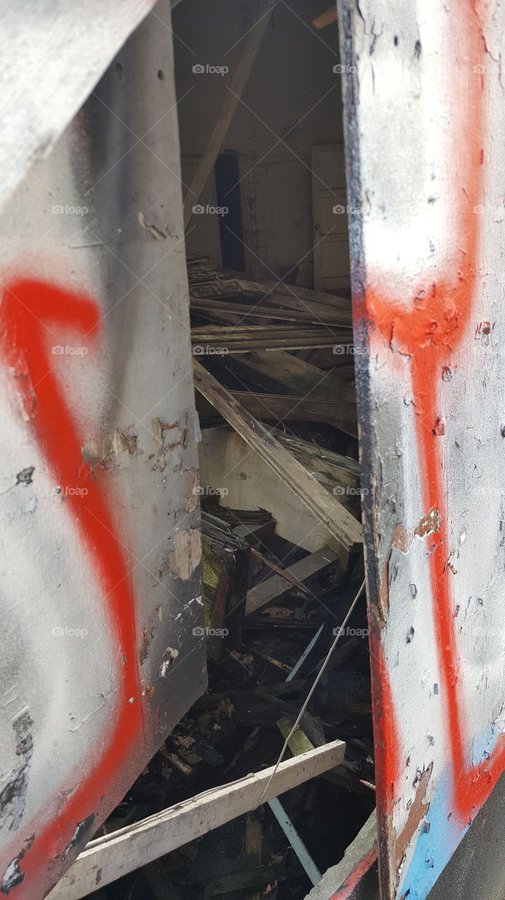 burned down building