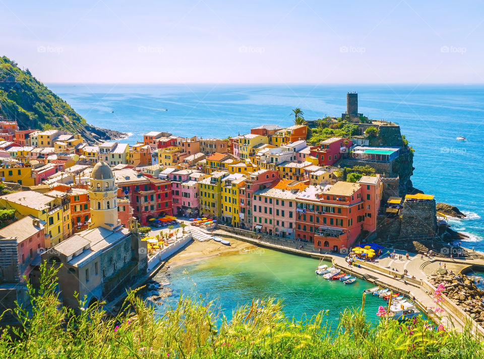 Beautiful view of Vernazza with its colorful buildings