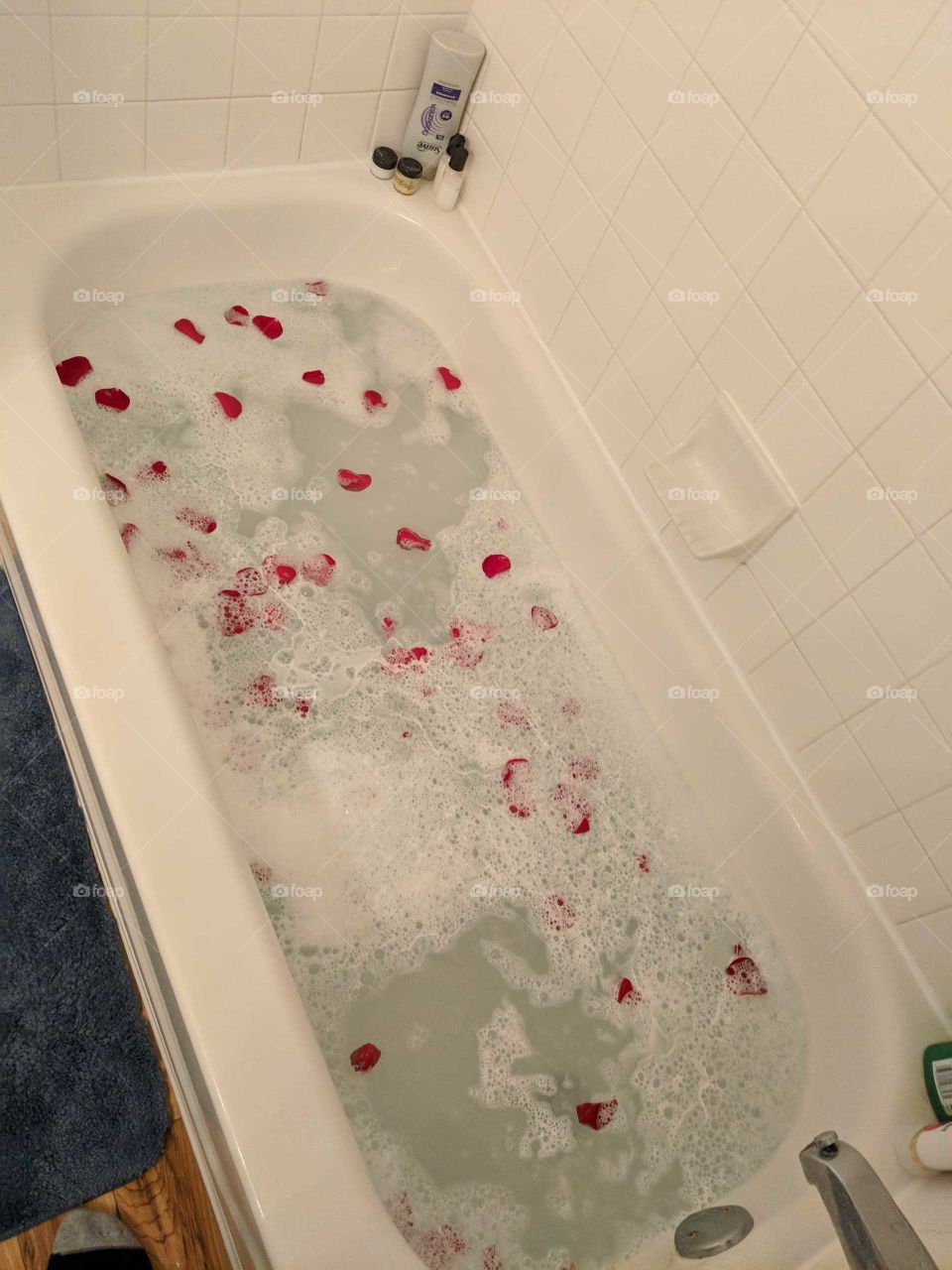 flower bath with rose petals