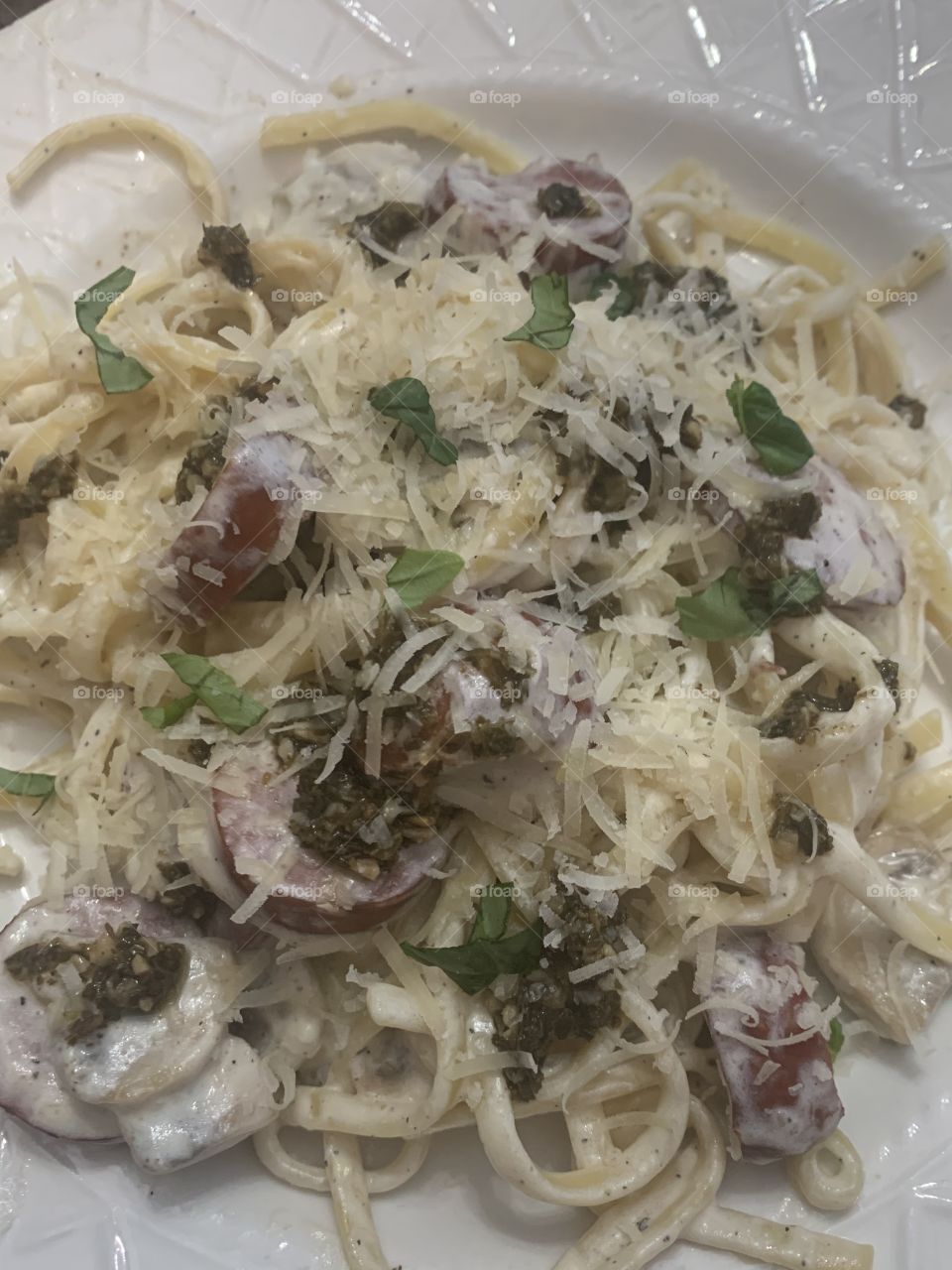 Smoked sausage linguine supper