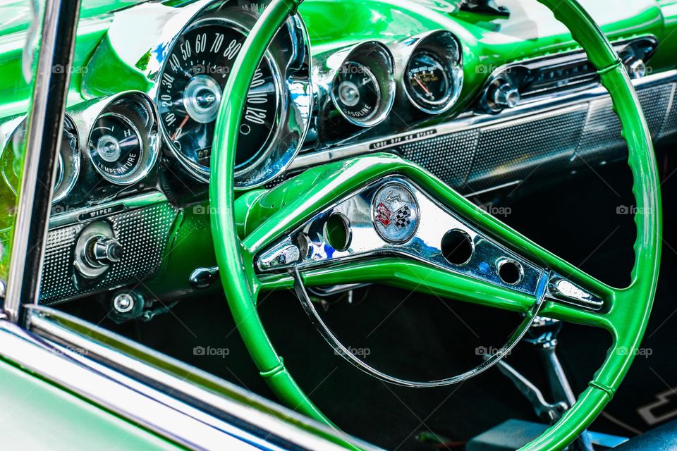 Classic Chevrolet steering wheel and instrument panel