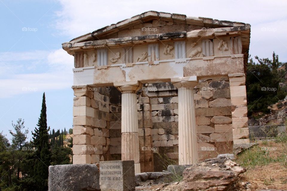 Bank of ancient Delphi Greece