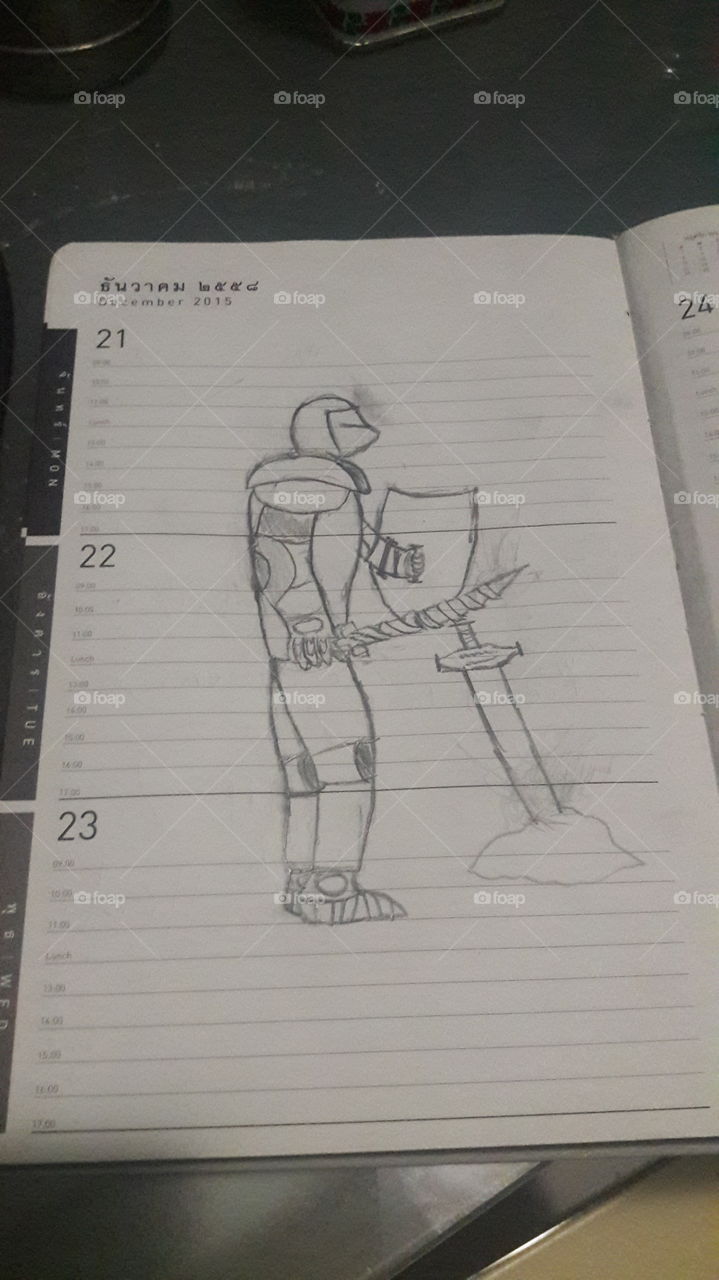 My son's drawing when he was just 14 years old. He really cannot think of anything else, but "Knight".
