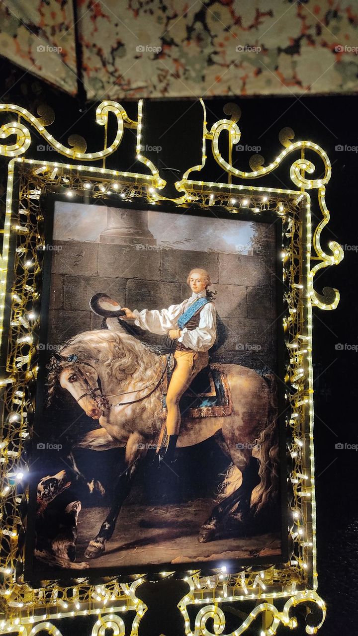 King Jan III in Wilanow Palace
he confidently sits on his horse, dressed in a beautiful white shirt, yellow pants , and holding a hatффф