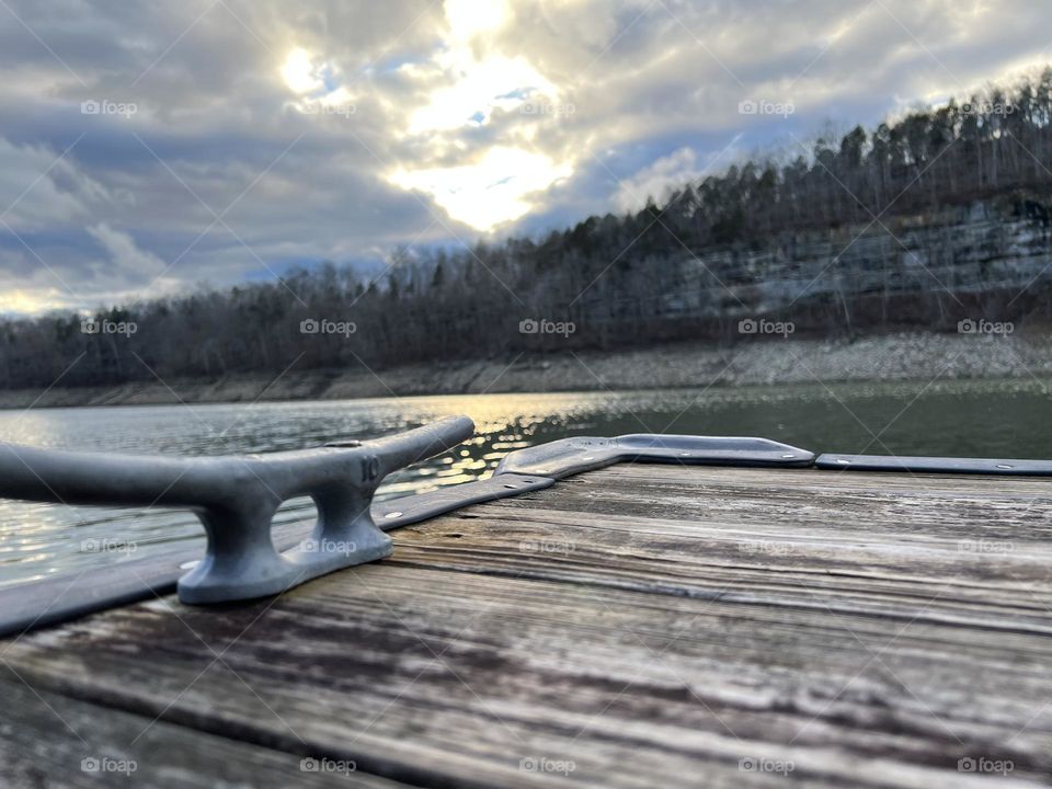 Close up view of the wooden dock