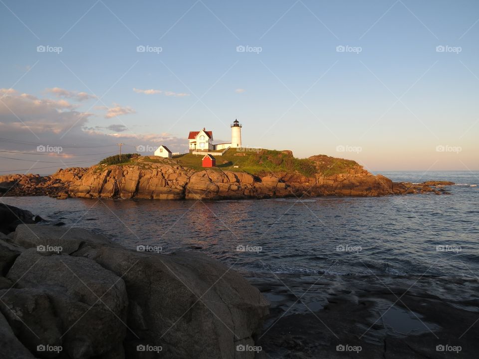 Nubble Lighthouse - York, ME. Nubble Light House at Cape Neddick in York, ME during the 'golden hour'.