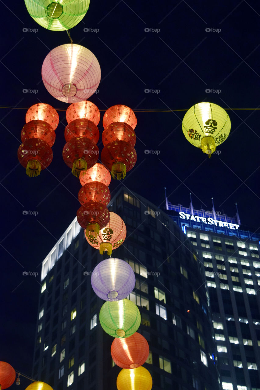night time city Chinese lamps