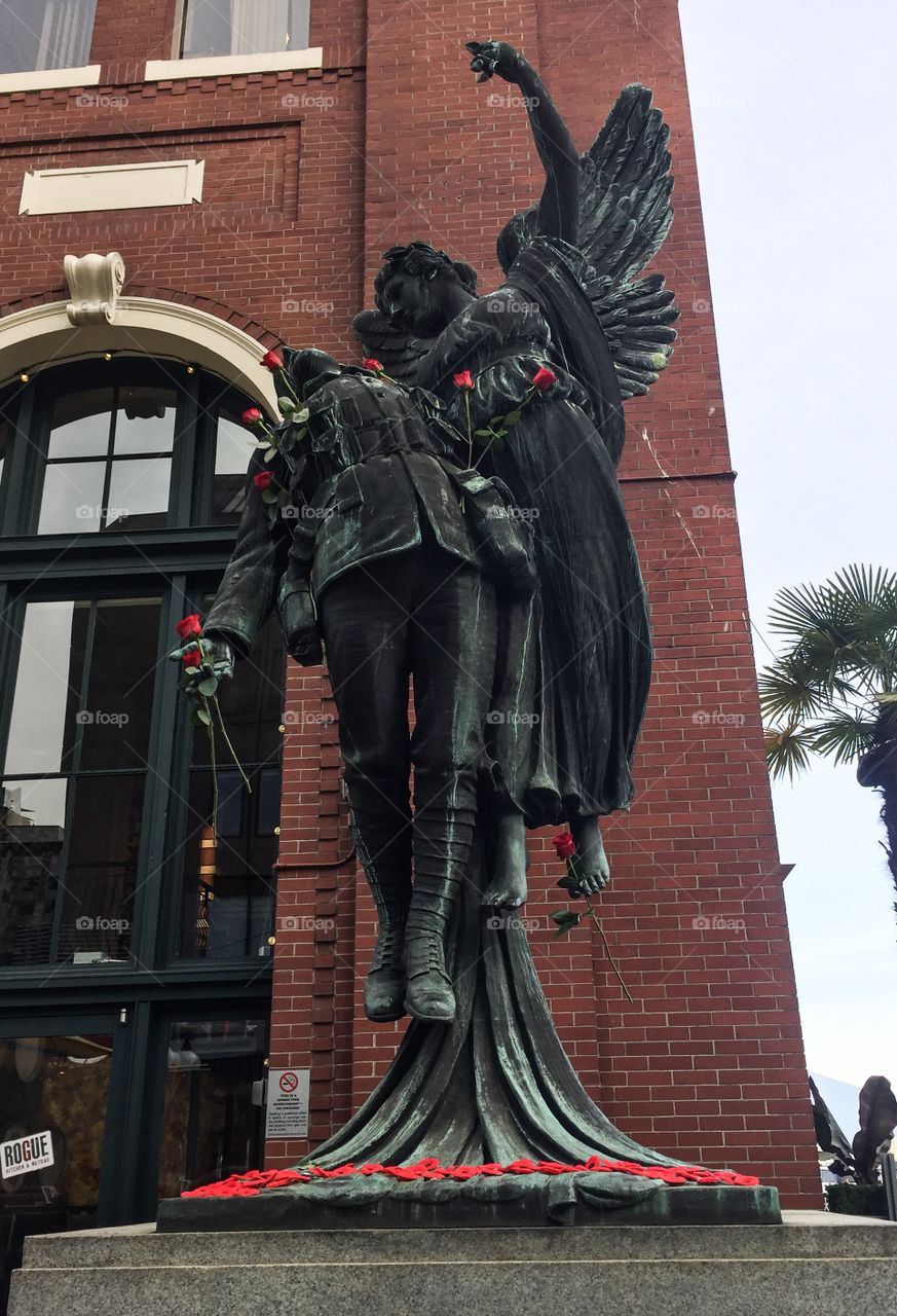 Remembrance Day tribute in front of Waterfront station in Vancouver, British Columbia 