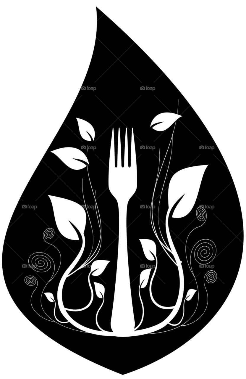 Silhouette leaf with fork and leaf natural and organic