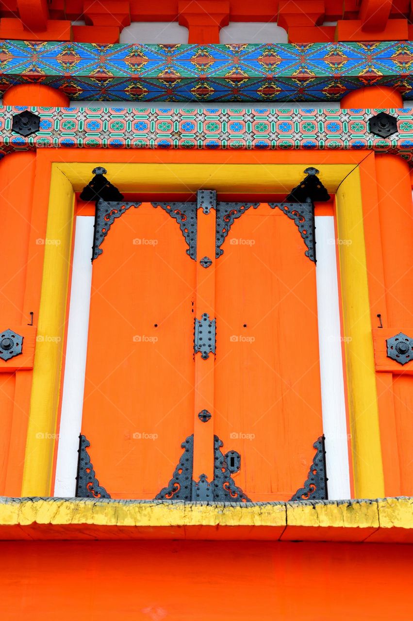colorful door of a temple in Japan