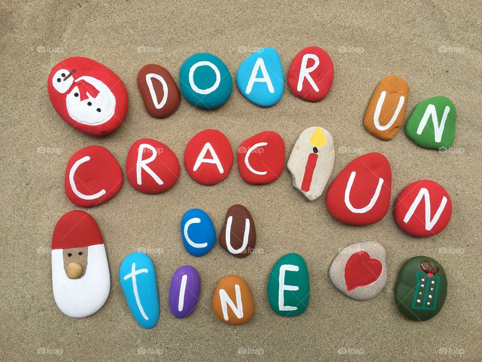 Doar un Craciun cu tine, romanian phrase on  colored stones for Christmas